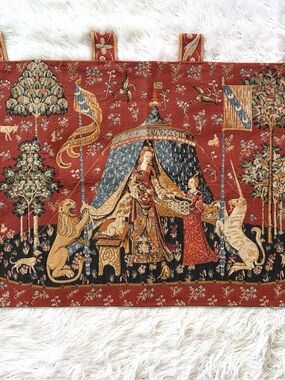 LADY AND UNICORN [ Vintage Rare]  Tapestry Wall Hanging Woven Fabric 39X28”